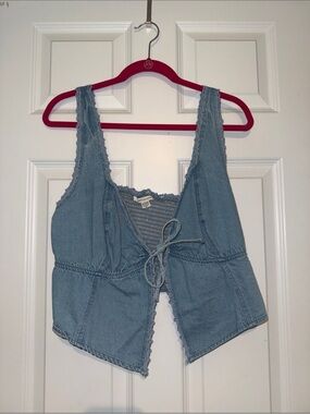 American Eagle Outfitters Light Blue Denim Tie-Front Tank